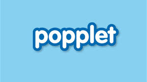 Icône popplet, popplet est écrit sur un fond bleu. 