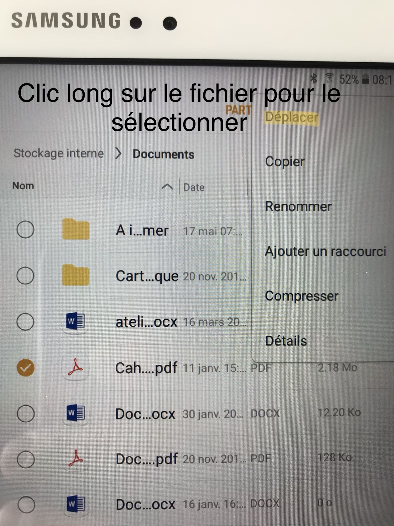 Capture écran Samsung qui illustre l'explication.
